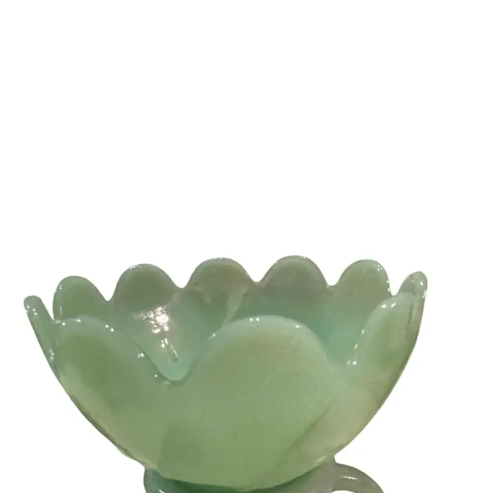 Vintage Green Lotus Blossom Leaf Dessert bowl 4.5x2.5” Fireking Jadeite made USA